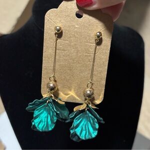 Teal Floral Dangle Earrings, Women’s Statement Earrings, Vintage-Inspired